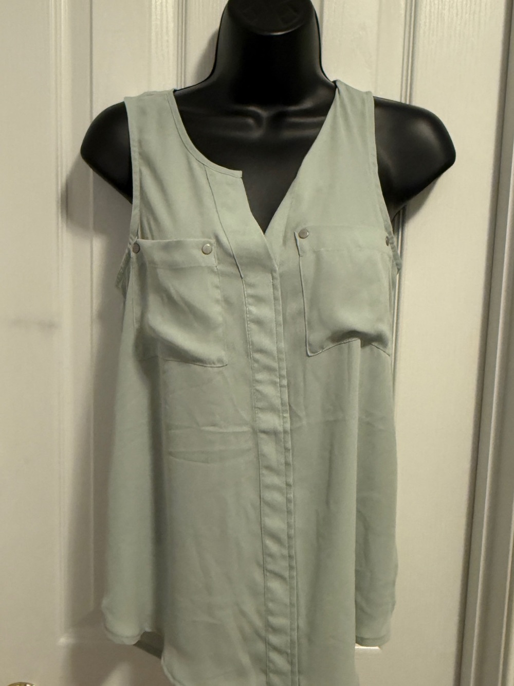 Maurices Sleeveless V-Neck Pocket Front Tank Top - Sage Green